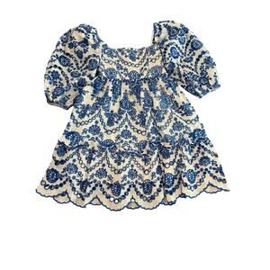 Cara Cara Embroidered Blue White Dress Size S